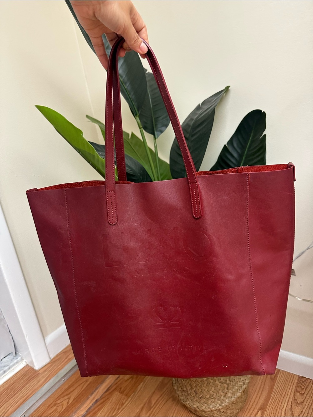 SO Burgundy Leather Tote with Top Handles